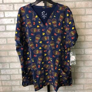 NWT Maevn Pumpkin Spice printed V-neck Short Sleeve Scrub Top